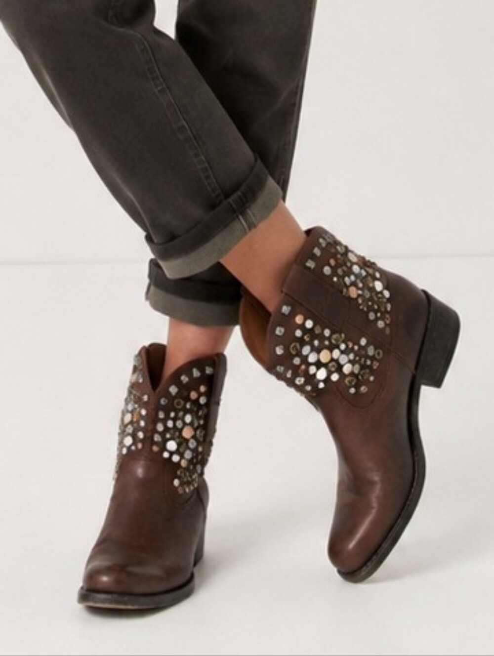 ZIGIny Stud Brown Leather ankle boots in box